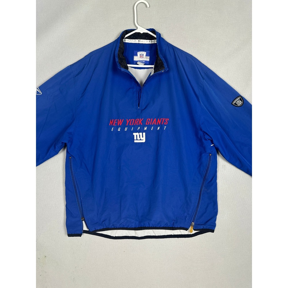 New York Giants Reebok Jacket Mens Large Blue Quarter Zip Windbreaker Pullover